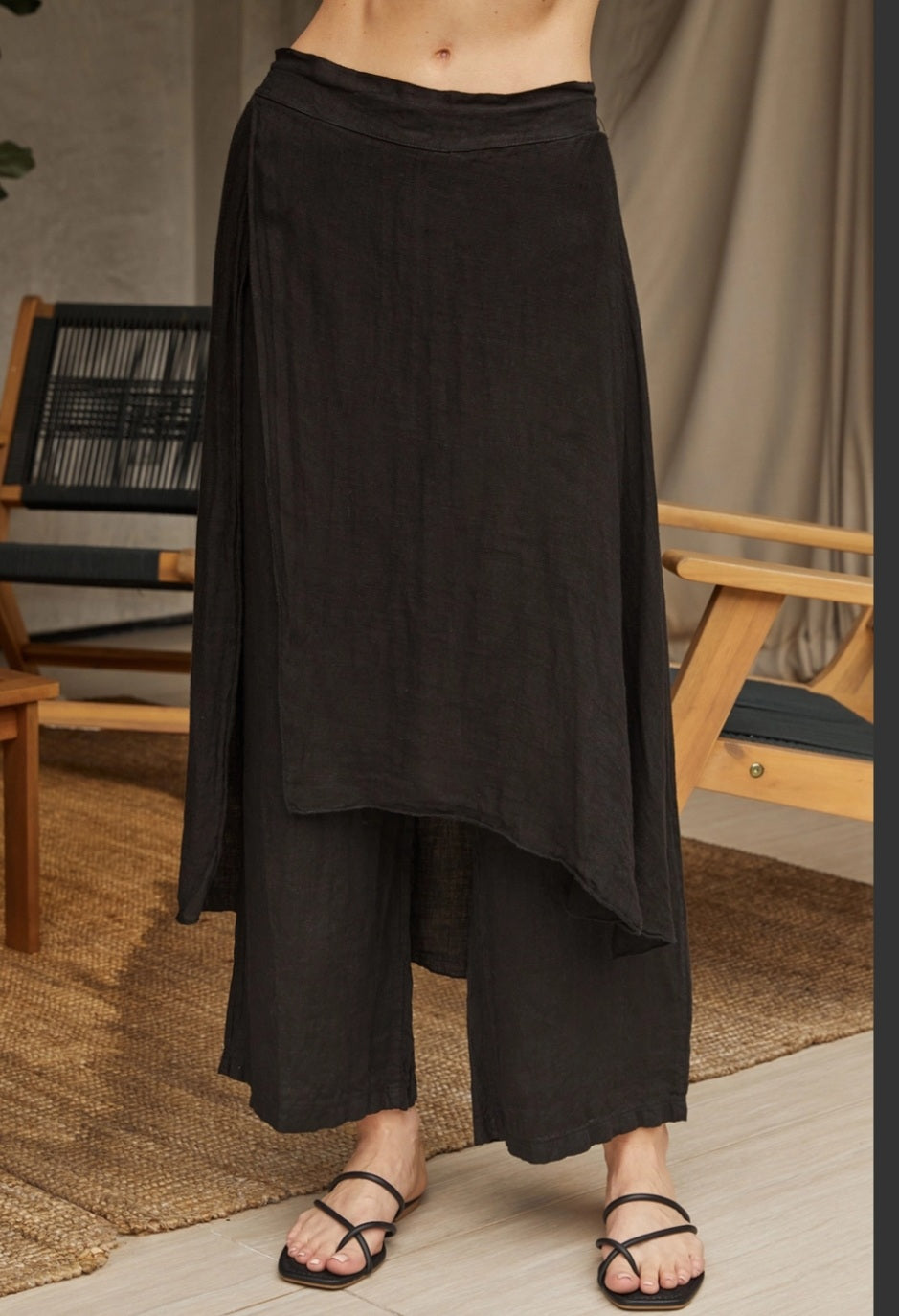 Bohemian linen overlay pant black